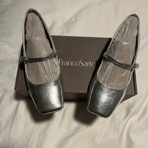 Size 7 -Franco Sarto Women's Silver Mary Jane Flats